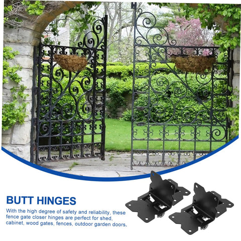 Pro Grade And Tough As Nails Heavy Duty Stainless Steel Gate Hinges Pair For Barn Doors Wooden Fences And Shed Cabinets shown on an elegant garden gate.