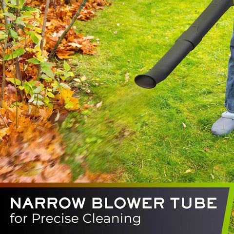 UltraStorm Cordless Leaf Blower with Dual 20V Batteries, 2 Speed Variable, used on grass for precise cleaning.
