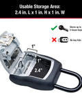 Key Lock Box For House Keys Outdoor Portable Lockbox With Resettable Four Digit Code Weather Resistant Durable Metal Body Holds 5 Keys 5400EC2 Black 2 Pack, interior view showing storage space dimensions.