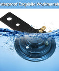 Waterproof Black Car Electric Siren Horn DC 6V 105DB shown submerged in water highlighting its durability and metal body.