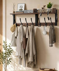 29 Inch Modular Coat Rack Wall Mount With Shelf And Seven Triple Hooks Straight Up Designed To Handle Your Daily Grind Keep Entryway Neat While Grabbing Coats Jackets And Bags On The Fly Brown with hats and bags