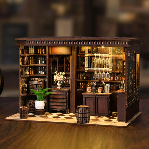 DIY Book Nook Kit Corner Tavern Miniature Dollhouse For Adults Teens Beginners, 3D Wooden Puzzle For Bookshelf Decor.