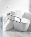 Heavy Duty Toilet Grab Bar Flip Up Folding Safety Handrail For Bathroom Wall Mount 304 Stainless Steel in bathroom by toilet.