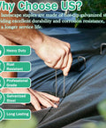Person using Heavy Duty Landscape Stakes Kit 100 Pack In 4 Inch 6 Inch 8 Inch And 10 Inch 11 Gauge Galvanized Staples For Weed Barrier Fabric Irrigation Tubing Fence And Garden Edging Ready To Tackle Lawn And Yard Fixes to secure fabric with visible features and icons.
