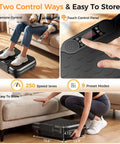 Person using Vibration Plate Exercise Machine for lymphatic drainage and weight loss with remote control and touch panel, easy to store under furniture