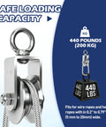 Pro Grade 48mm V Groove Cable Pulley Wheel With Swivel Joints And Dual Ball Bearings for 440 pounds loading capacity.