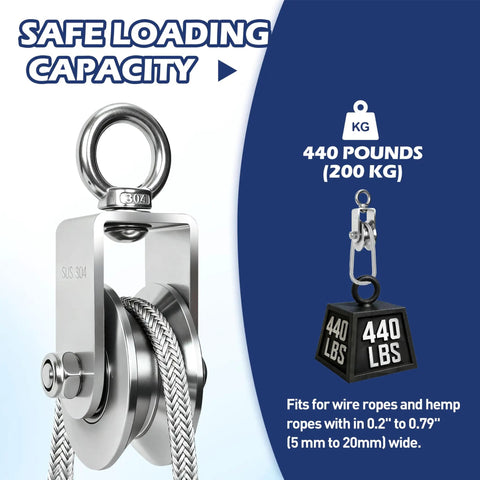 Pro Grade 48mm V Groove Cable Pulley Wheel With Swivel Joints And Dual Ball Bearings for 440 pounds loading capacity.