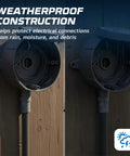 Four Pack Round Outdoor Junction Boxes With Five Half Inch Holes Die Cast Wet Rated Exterior Electrical Box For Weatherproof Power Connections Plugs And Ground Screw Compatibility, installed outdoors
