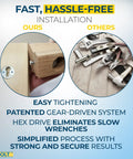 Close-up of Quick Connect Stair Handrail Post To Post Connector With Gear Driven Mechanism for easy tightening and installation.