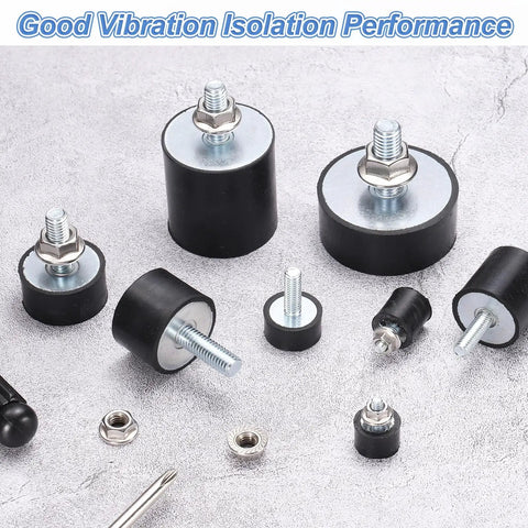 Heavy Duty Rubber Vibration Dampeners 4 Pack M4 Threaded Shock Absorbing Isolators built tough for machinery with black rubber mounts.