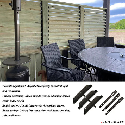 Louver Bracket Kit For Deck Sunblind System And Outdoor Shutters Hardware, Complete 11 Board Kit Fits Up To 48 Inch Wide Black, DIY Friendly With Easy Adjustable Louvers For Patio Pergola Windows And Garden