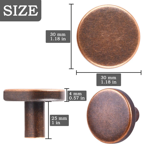 Premium Zinc Alloy Drawer Knobs And Cupboard Pulls With Screws Attached Vintage Round Brass Cabinet Handles For Kitchen Furniture And Bedroom Dressers Clean Setup, 30mm size, top view.