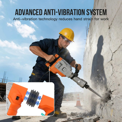 Heavy Duty Electric Jack Hammer Delivers 1700 Watts Of Knockout Punch At 1900 Bpm to break concrete with advanced anti-vibration system.