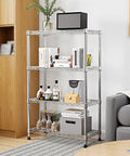Rock Solid Heavy Duty 4 Tier Steel Wire Storage Rack With Durable Chrome Finish Adjustable Height Shelving Unit For Garage Kitchen Or Office Organization 1000 Lb Capacity with books and decor.