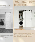 Space Saving Sliding Barn Door With Bypass Hardware Kit, 72 Inch By 84 Inch, Single Track For Double K Frame Doors, MDF Painted White