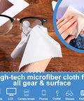 Frienda microfiber cleaning cloth for glasses, light gray, 6x7 inches, used to wipe eyeglasses on a wooden desk.