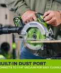 Heavy Duty Brushless Cordless Circular Saw Tool Only Featuring Snappy 24 Volt Battery Power And Knockout Demolition Cutting With Easy Lock Bevel Adjustment For Dependable High Speed Performance with built-in dust port in use.