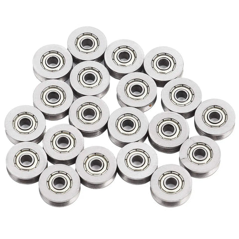 Heavy Duty 20 Pack Deep V Groove Bearing 3x12x4mm Double Shielded Carbon Steel Ball Bearing Rail Roller Wheel close-up view