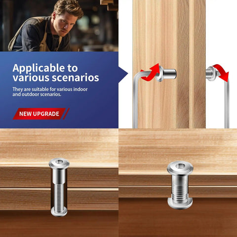 Image showing 1/4 20 X 1/2 Flat Head Hex Socket Cap Screw And Bolt Pack With Hex Wrench installed in wooden panels.
