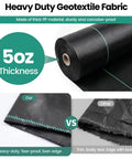 Heavy Duty Weed Barrier Landscape Fabric 13x65 Ft 5 Oz Geotextile Under Gravel Weed Blocker close-up showing fabric thickness and texture.