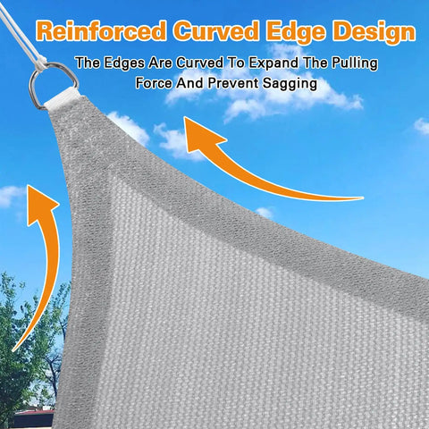 Sun Shade Sail 8 By 16 Feet Light Grey Rectangle With Curved Edges, Commercial Grade 185GSM HDPE Shade Cloth For Deck Backyard And Patio