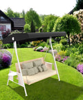 Replacement Canopy For 3 Seater Patio Swing Waterproof Outdoor Top Cover 210D Oxford Cloth Black in garden setting
