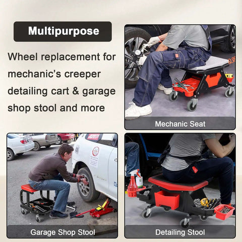 Heavy Duty 3 Inch Replacement Swivel Caster Wheels 6 Pack for mechanic's creeper, garage shop, detailing stools.