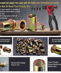 Pro Grade Hand Rivet Nut Tool With A Hella Solid 660 Piece Metric Thread Insert Assortment, M3-M6 galvanized nuts and steel handle.