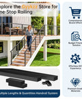 Hella Tough Six Foot Six Inch T304 Stainless Steel Handrail For Stairs With Sleek Matte Black Finish mounted on outdoor stairs.