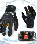 Waterproof Winter Mechanic Gloves With High Dexterity And Tough As Nails Protection Impact And Vibration Reduction 2 Pair Pack Black And Gold Size M for Auto Work Tooling Construction Driving And DIY Projects, showing glove design and packaging.