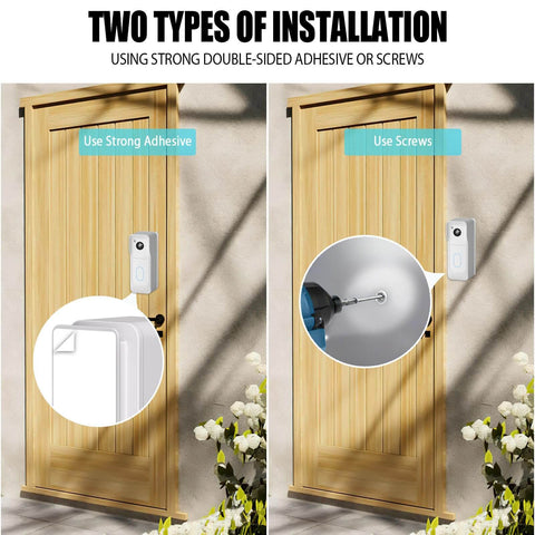 Forty Five Degree Adjustable Doorbell Camera Mount With Weatherproof Cover For Blink Video Doorbell 2025 2nd Gen Two Installation Options No Drill Or Screws White showing adhesive and screw install methods