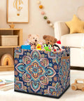 Foldable Paisley Mandala Storage Basket 13 Inch Cube with toys inside, designed for kids' room organization.