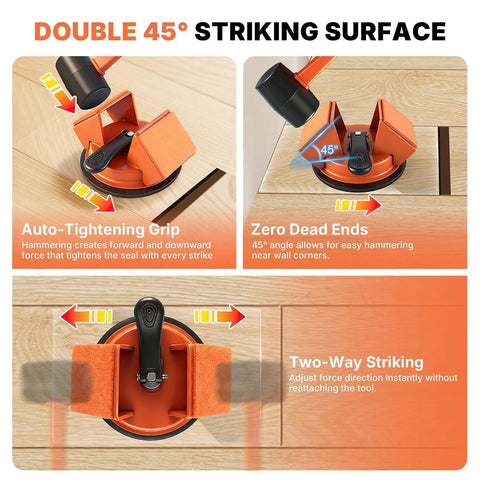 Floor Gap Puller Suction Cup Alignment Tool with 45 Degree Striking Surface and Precision Adjuster for Flooring Installation