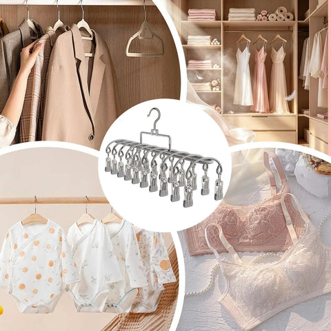 Heavy Duty Stainless Steel Vertical Closet Hanger For Pants And Leggings Space Saving Multi Tier Wardrobe Organization Rack, displaying clothing.
