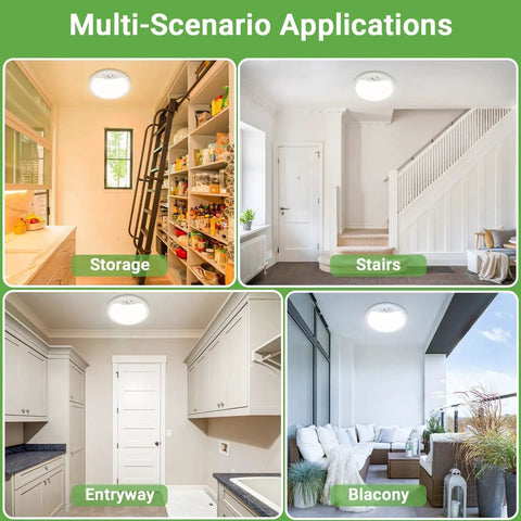 Various rooms with Four Pack 9 Inch Motion Sensor Ceiling Lights Wired LED Flush Mount Bright White 18W 1800lm installed