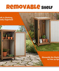 Slim Outdoor Storage Cabinet With Weatherproof Roof Wood And Metal Construction Removable Shelf Lockable Door Two Hinges Adjustable Feet Ideal Under Counter Or Balcony Storage For Small Spaces