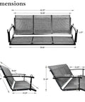 Textilene Three Seat Hanging Swing For Backyard Chill Sessions With 5.2 Ft Patio Bench Heavy Duty Outdoor Porch Swing dimensions
