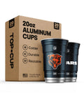 Rep Your Team With Officially Licensed Nfl Chicago Bears Aluminum Party Cups 20 Ounce Pack Of 20 reusable drink vessels displayed with packaging.