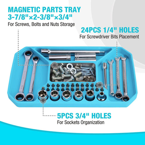 2-Piece Silicone Tool Tray Set With Non-Slip Flexible Organizer And Magnetic Tray with tools organized on blue tray