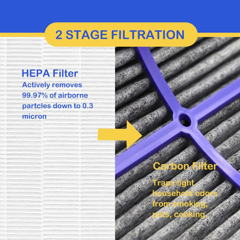 Close-up of Two Pack True HEPA Filter Replacement With Activated Carbon showing 2-stage filtration for Dyson TP06.