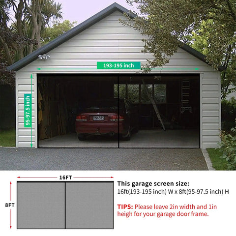 Garage Door Screen For 2 Car Garage With Magnetic Closure And Heavy Duty Weighted Bottom Self Sealing Fiberglass Mesh Retractable Net installed