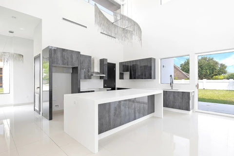 Modern kitchen interior featuring Slick 36 Inch Linear Slot Diffuser With Double Slot Design White Aluminum Air Vent Cover on ceiling