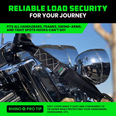 Soft Loop Tie Down Straps 4 Pack 1.6 Inch By 17 Inch Heavy Duty 5000 Lbs Break Strength Motorcycle Handlebar Straps in use