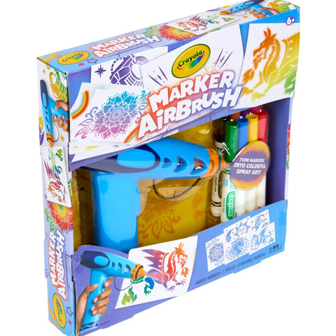 Rad Battery Powered Airbrush Marker Spray Craft Kit Smooth Glide Washable Ink Pens Plus Five Reusable Design Stencils in packaging