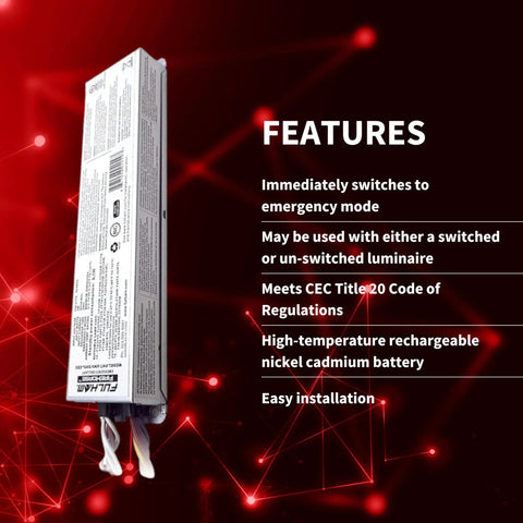 FireHorse 7 Emergency Ballast Universal Voltage White with features on red background
