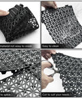 Modular Interlocking Cushion Drainage Floor Tiles 9 Pack 11.8 By 11.8 Inches PVC Raised 0.5 Inch Thick Non Slip Mats With Drain Holes Drains Fast For Shower Pool Deck Garage Patio Bathroom Sauna Yard image showing flexible, easy to clean and splice features