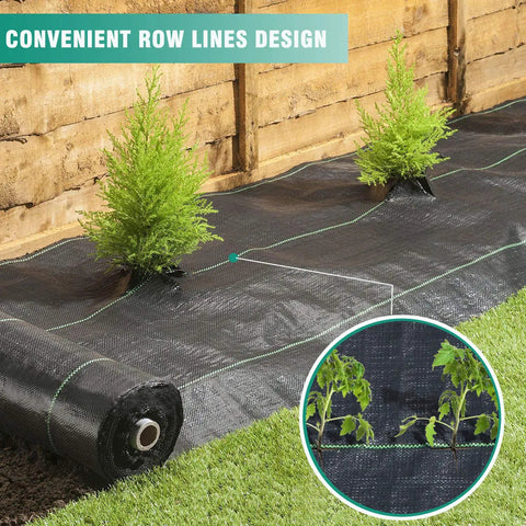 Heavy Duty Weed Barrier Landscape Fabric 5oz Pro Grade Ground Cover Anti Weed Mat With High Permeability Easy Install For Outdoor Use 4ft By 100ft Lawn Garden installed in garden with shrubs