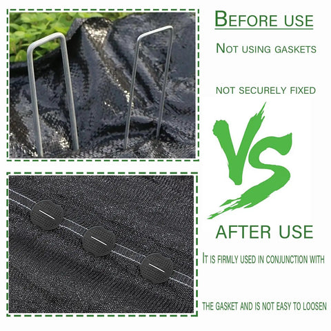 250 Piece Landscape Washer Gasket Set Heavy Duty Plastic Anti Rip Washers For Weed Barrier Fabric installed comparison