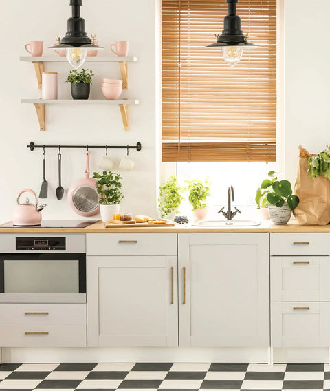 Built Tough Vintage Style Antiqued Brass Cabinet Handles Featuring Dead Nuts Solid Square Bar Pulls For Heavy Duty Kitchen Drawers And Cabinet Doors Four Inch Spacing Five Pack Set in a modern kitchen.