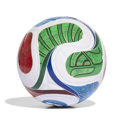FIFA World Cup 26 Trionda Soccer Ball Size 4 With Hella Smooth Seamless TSBE Surface And Butyl Bladder For Superior Shape Retention And Dope Pro League Match Ready In White Royal Blue, featuring vibrant colors and smooth design.